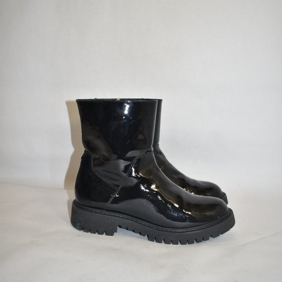 $550 AQUATALIA PATENT LEATHER WATERPROOF MOTO lug BOOT BLACK 8.5 (P1) - Picture 1 of 7